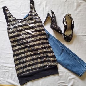 4/$10 Sequin black & silver stripe tank or short dress